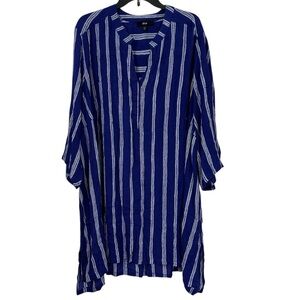 NWT Ellos Cover Up Tunic Top 100% Rayon Blue White Striped Women’s Size 32